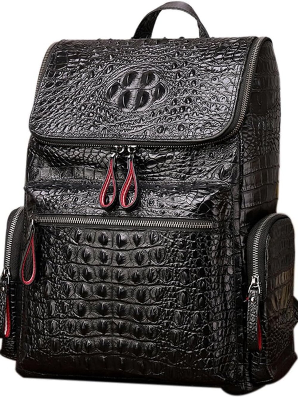 Stylish Real Leather Laptop Backpack - Crocodile Pattern Travel Daypack for Men